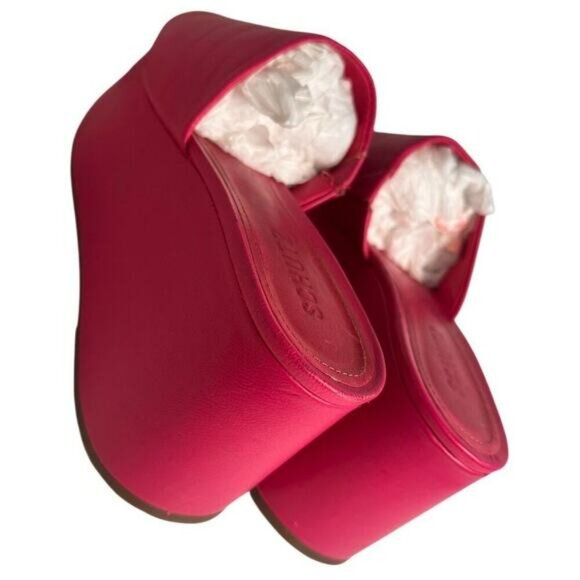 Schutz Hot Pink Leather Platform Wedge Sandals Sz 7.5 Barbie Y2K Chunky Festival - Picture 10 of 16